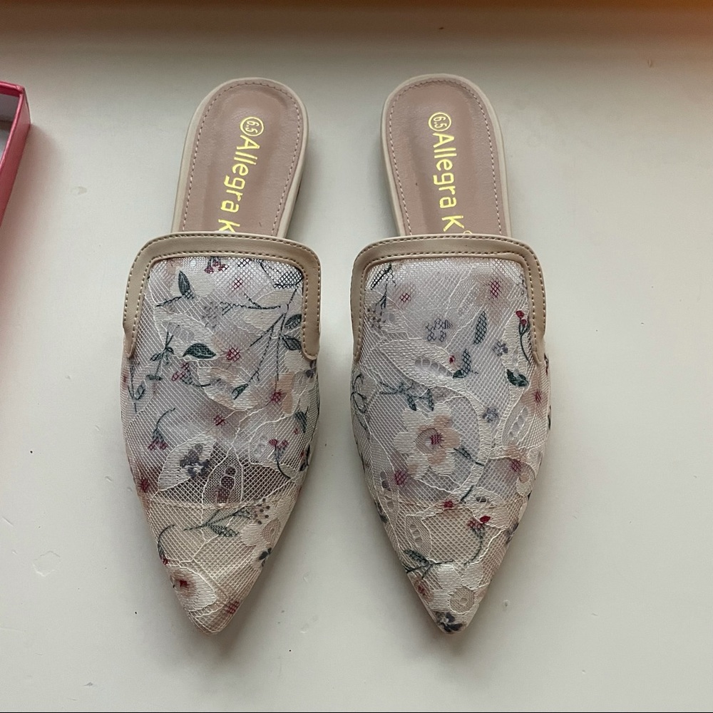 White Lace Floral Mules